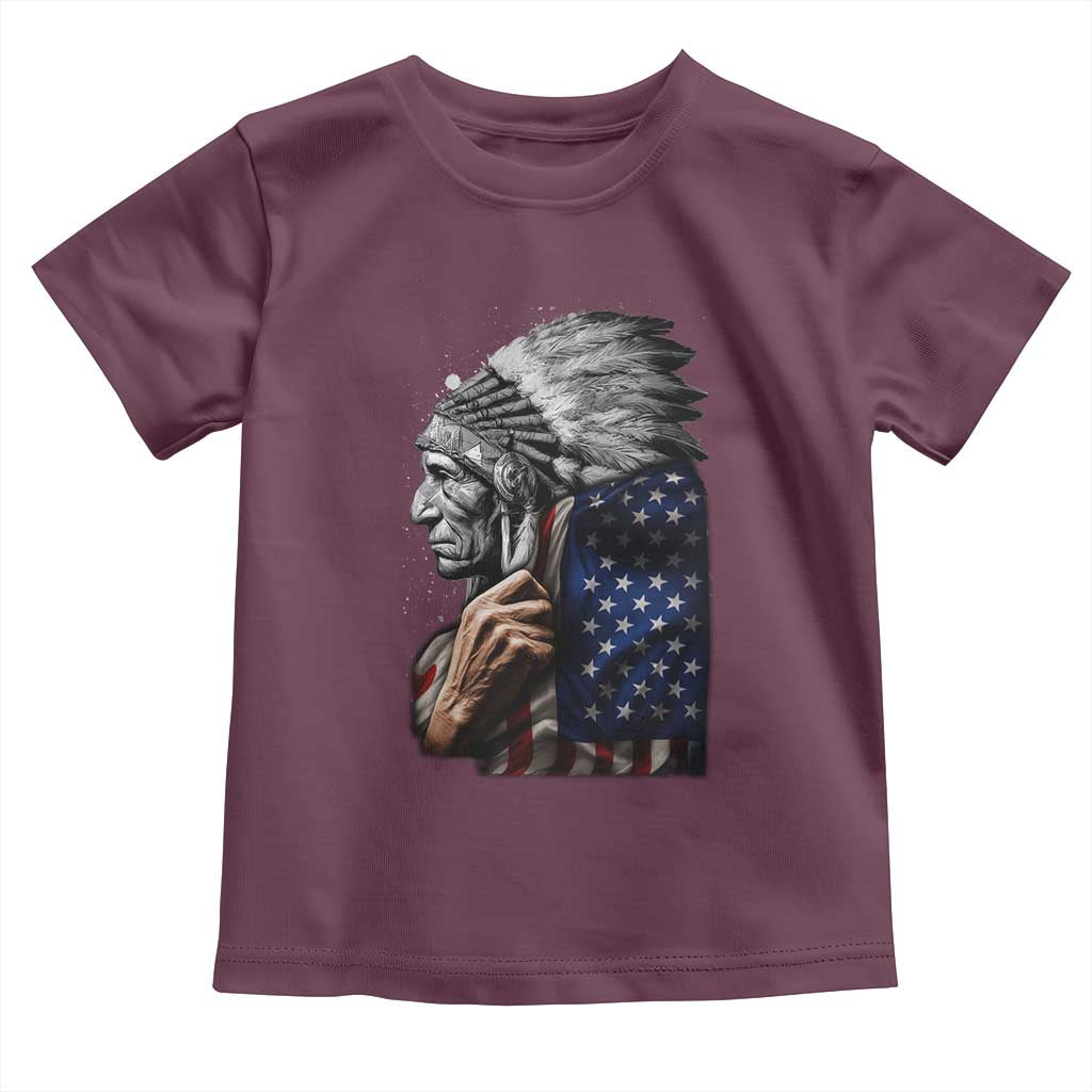 Indian Chief Native American USA Flag Toddler T Shirt TS14 Maroon Print Your Wear