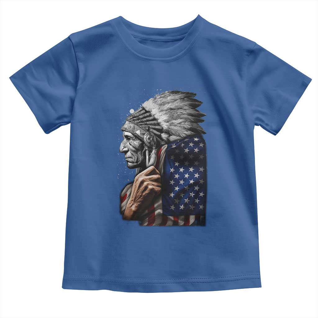 Indian Chief Native American USA Flag Toddler T Shirt TS14 Royal Blue Print Your Wear