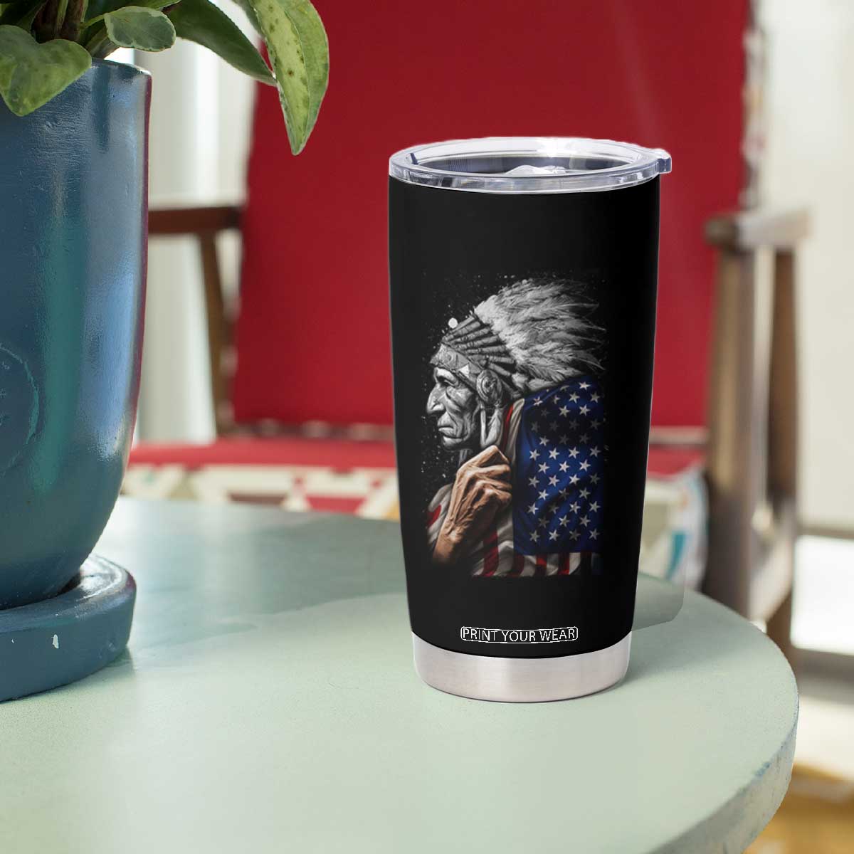Indian Chief Native American USA Flag Tumbler Cup TS14 Print Your Wear