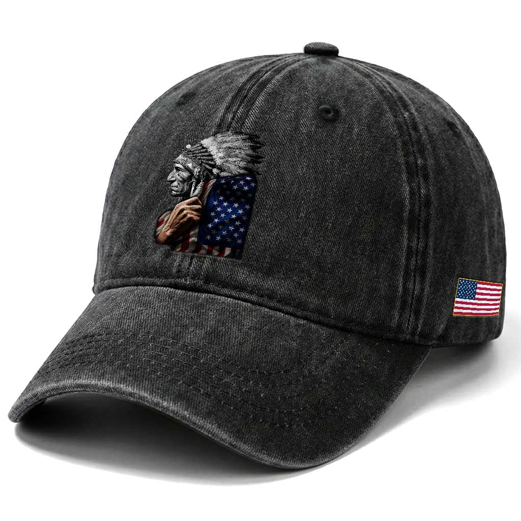 Indian Chief Native American USA Flag Washed Cotton Baseball Cap TS14 Print Your Wear