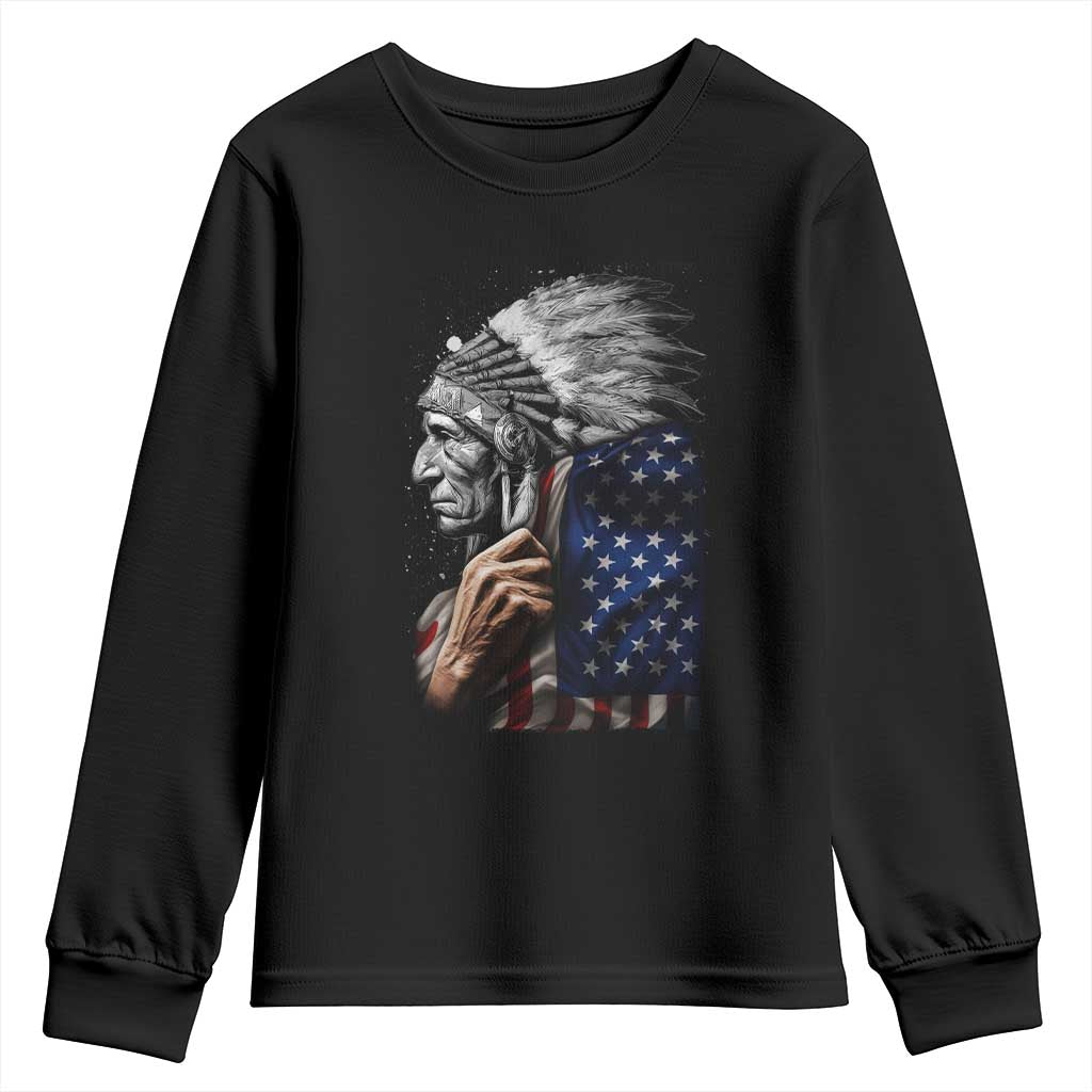 Indian Chief Native American USA Flag Youth Sweatshirt TS14 Black Print Your Wear