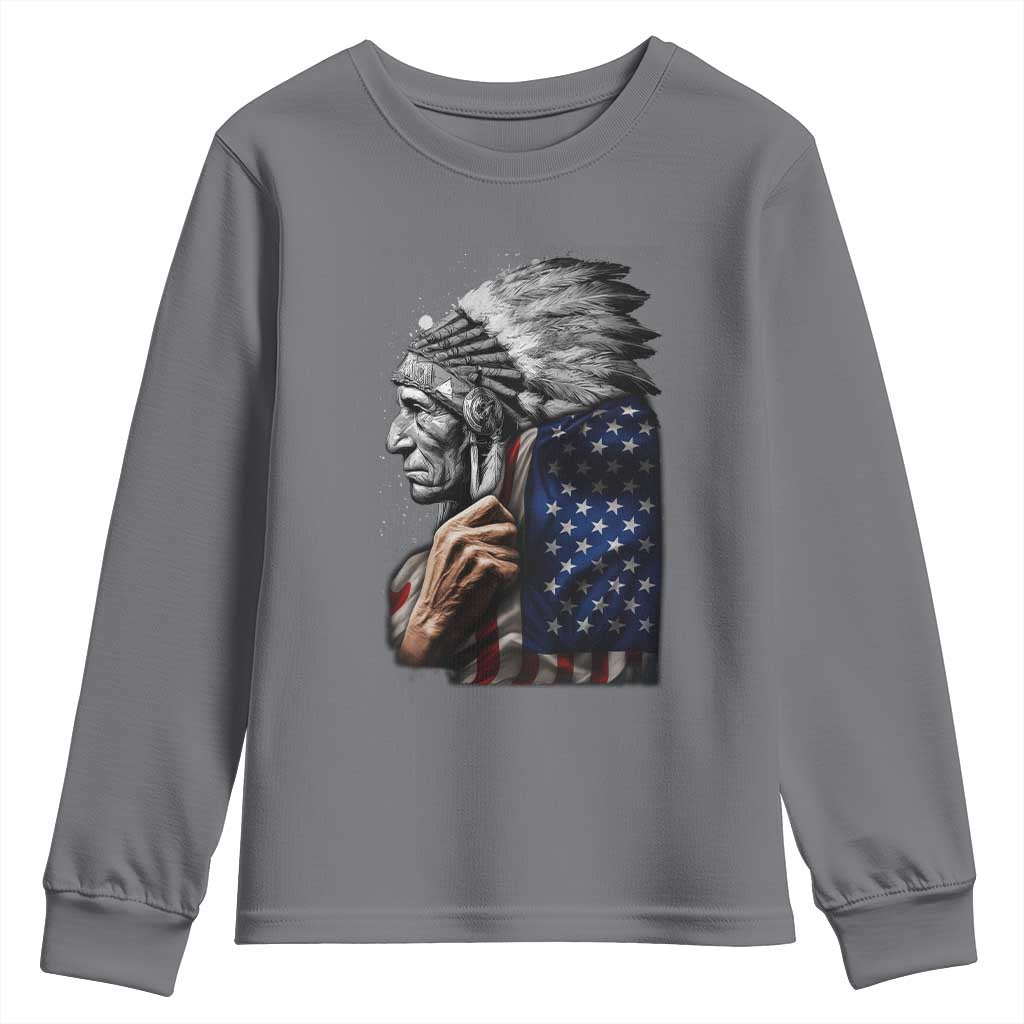 Indian Chief Native American USA Flag Youth Sweatshirt TS14 Charcoal Print Your Wear