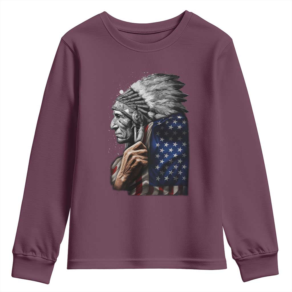 Indian Chief Native American USA Flag Youth Sweatshirt TS14 Maroon Print Your Wear