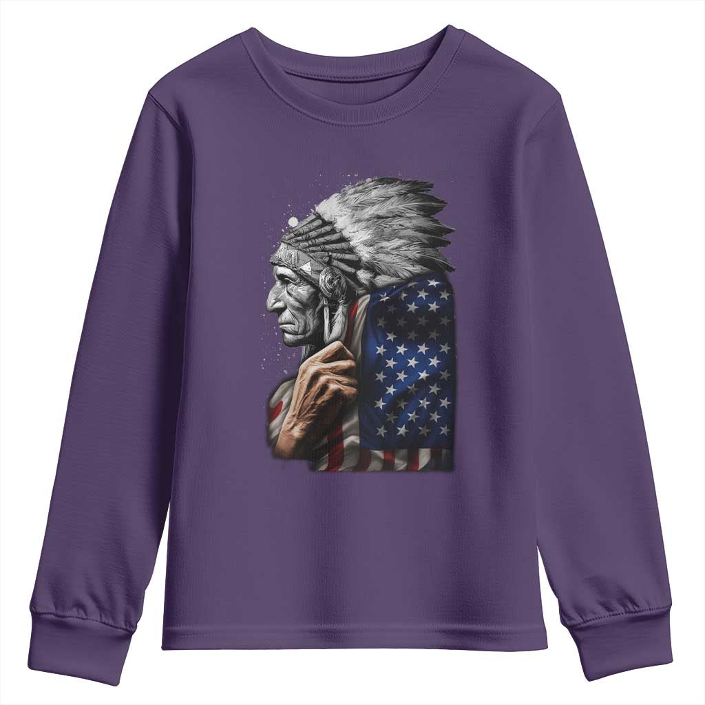 Indian Chief Native American USA Flag Youth Sweatshirt TS14 Purple Print Your Wear