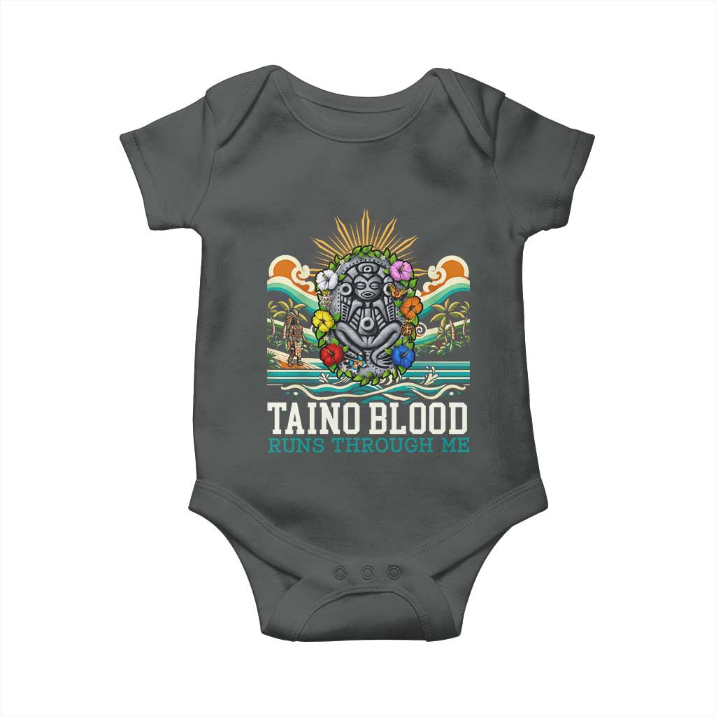 Indigenous Taino Warrior Puerto Rico Carribbean Culture Baby Onesie Taino Blood Runs Through Me TS14 Dark Heather Print Your Wear