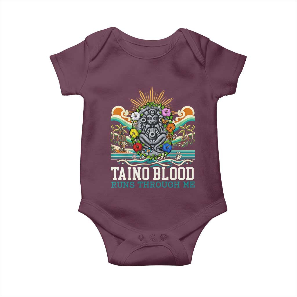 Indigenous Taino Warrior Puerto Rico Carribbean Culture Baby Onesie Taino Blood Runs Through Me TS14 Maroon Print Your Wear