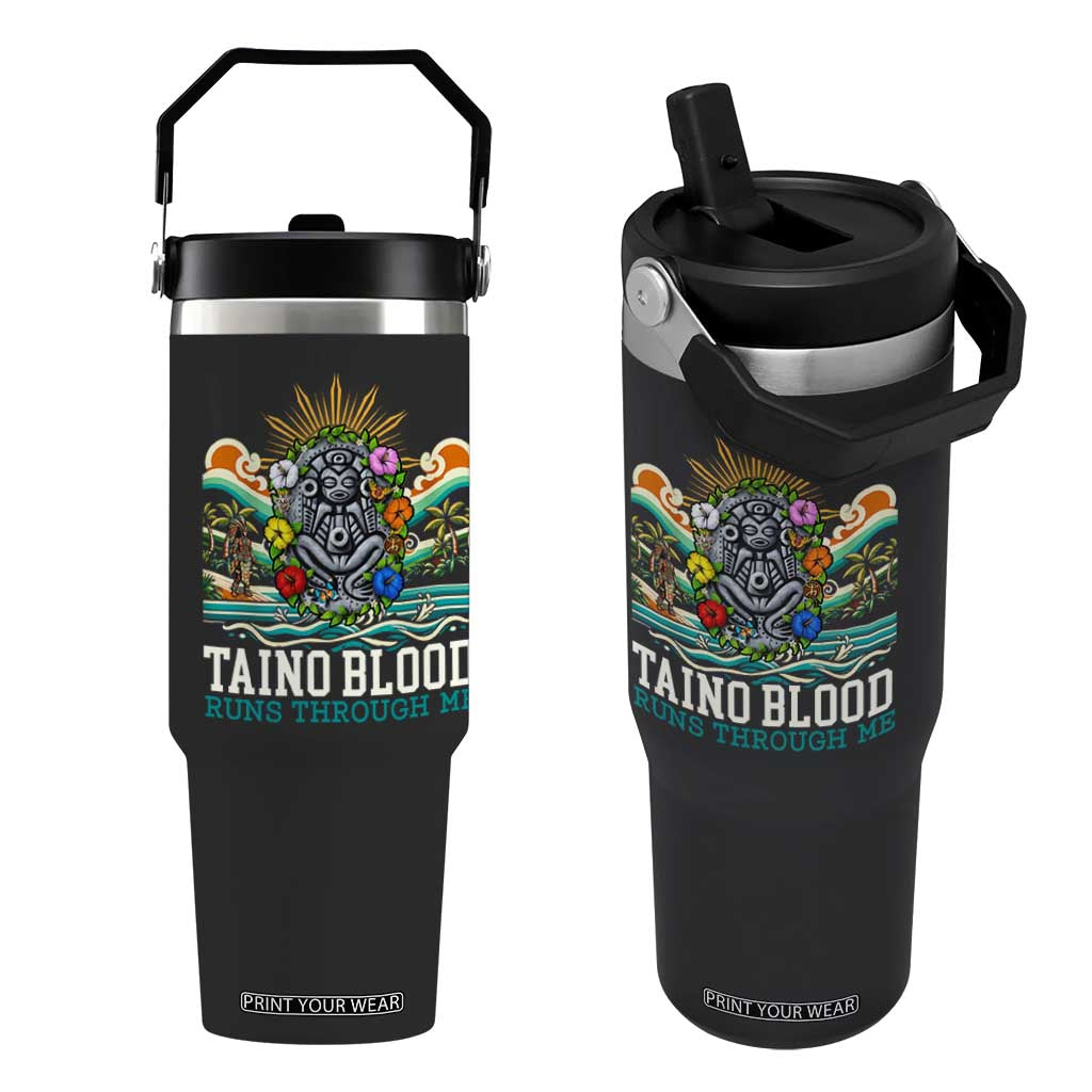 Indigenous Taino Warrior Puerto Rico Carribbean Culture Flip Straw Tumbler Taino Blood Runs Through Me TS14 One Size: 30 oz Black Print Your Wear