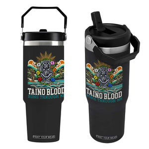 Indigenous Taino Warrior Puerto Rico Carribbean Culture Flip Straw Tumbler Taino Blood Runs Through Me TS14 One Size: 30 oz Black Print Your Wear