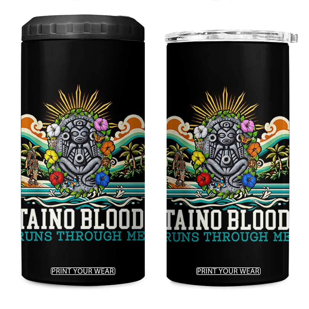Indigenous Taino Warrior Puerto Rico Carribbean Culture 4 in 1 Can Cooler Tumbler Taino Blood Runs Through Me TS14 One Size: 16 oz Black Print Your Wear