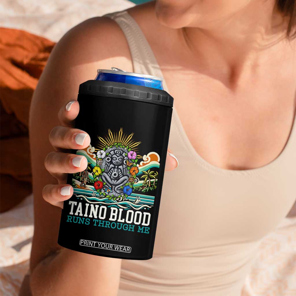Indigenous Taino Warrior Puerto Rico Carribbean Culture 4 in 1 Can Cooler Tumbler Taino Blood Runs Through Me TS14 Print Your Wear