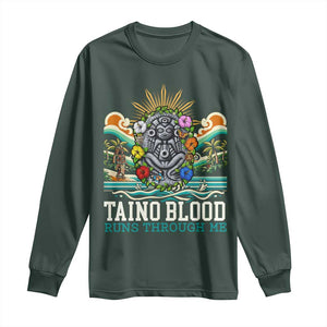 Indigenous Taino Warrior Puerto Rico Carribbean Culture Long Sleeve Shirt Taino Blood Runs Through Me TS14 Dark Forest Green Print Your Wear