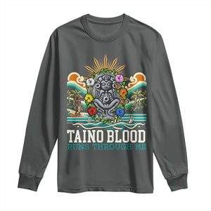 Indigenous Taino Warrior Puerto Rico Carribbean Culture Long Sleeve Shirt Taino Blood Runs Through Me TS14 Dark Heather Print Your Wear