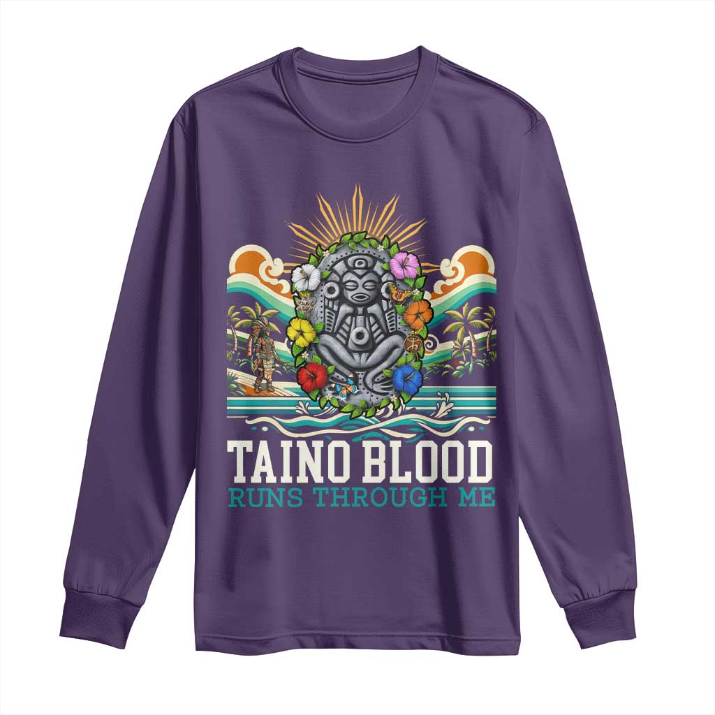 Indigenous Taino Warrior Puerto Rico Carribbean Culture Long Sleeve Shirt Taino Blood Runs Through Me TS14 Purple Print Your Wear