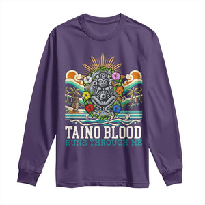 Indigenous Taino Warrior Puerto Rico Carribbean Culture Long Sleeve Shirt Taino Blood Runs Through Me TS14 Purple Print Your Wear
