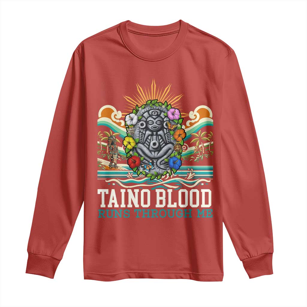 Indigenous Taino Warrior Puerto Rico Carribbean Culture Long Sleeve Shirt Taino Blood Runs Through Me TS14 Red Print Your Wear