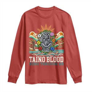 Indigenous Taino Warrior Puerto Rico Carribbean Culture Long Sleeve Shirt Taino Blood Runs Through Me TS14 Red Print Your Wear
