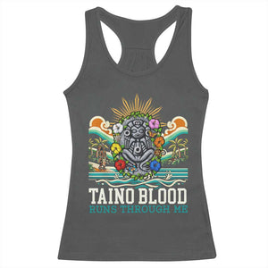 Indigenous Taino Warrior Puerto Rico Carribbean Culture Racerback Tank Top Taino Blood Runs Through Me TS14 Dark Heather Print Your Wear