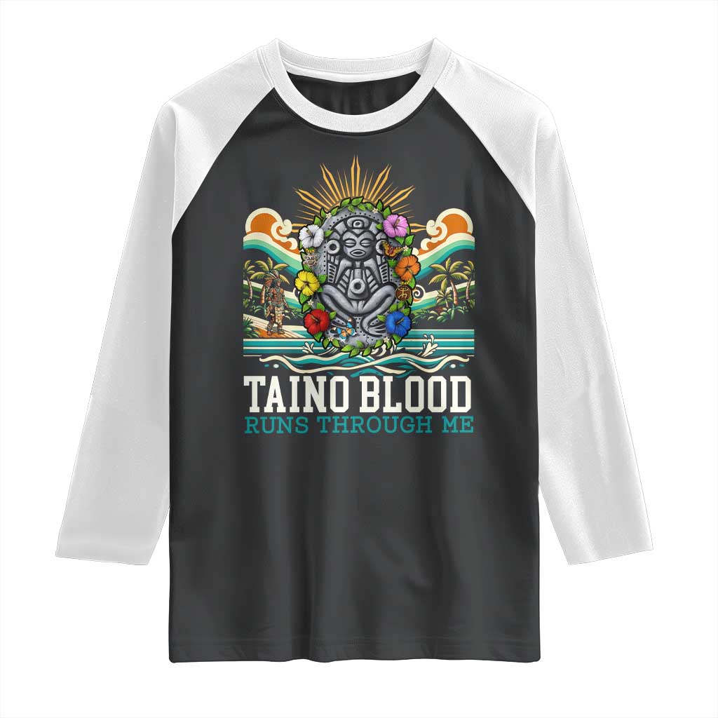 Indigenous Taino Warrior Puerto Rico Carribbean Culture Raglan Shirt Taino Blood Runs Through Me TS14 Black White Print Your Wear