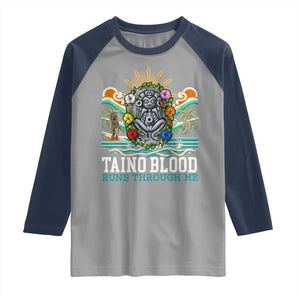 Indigenous Taino Warrior Puerto Rico Carribbean Culture Raglan Shirt Taino Blood Runs Through Me TS14 Sport Gray Navy Print Your Wear