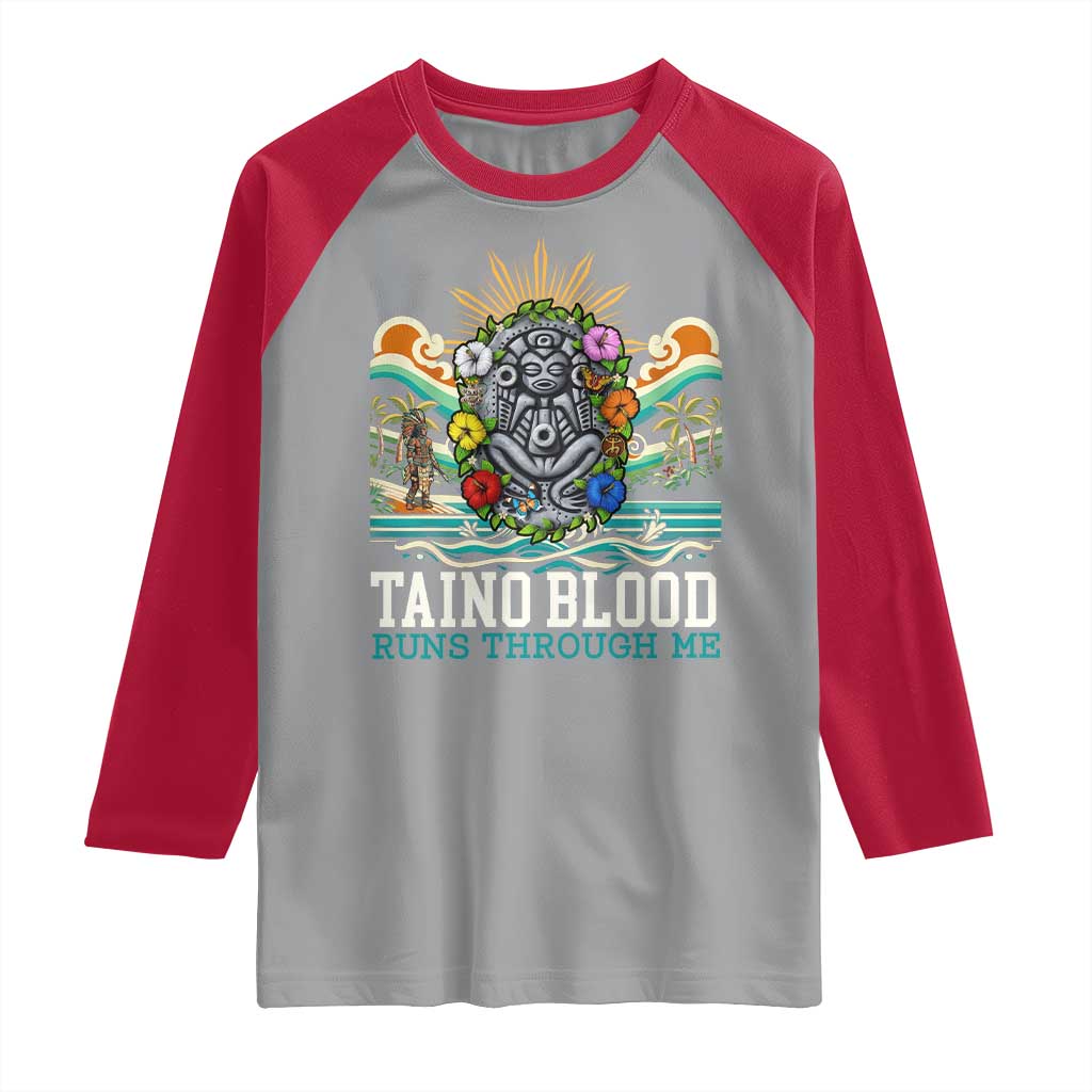 Indigenous Taino Warrior Puerto Rico Carribbean Culture Raglan Shirt Taino Blood Runs Through Me TS14 Sport Gray Red Print Your Wear
