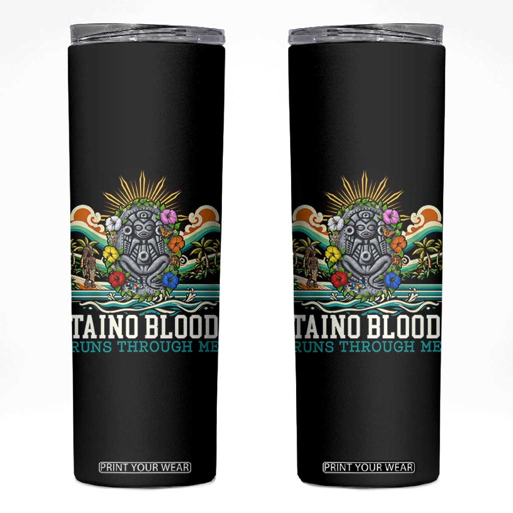 Indigenous Taino Warrior Puerto Rico Carribbean Culture Skinny Tumbler Taino Blood Runs Through Me TS14 Black Print Your Wear