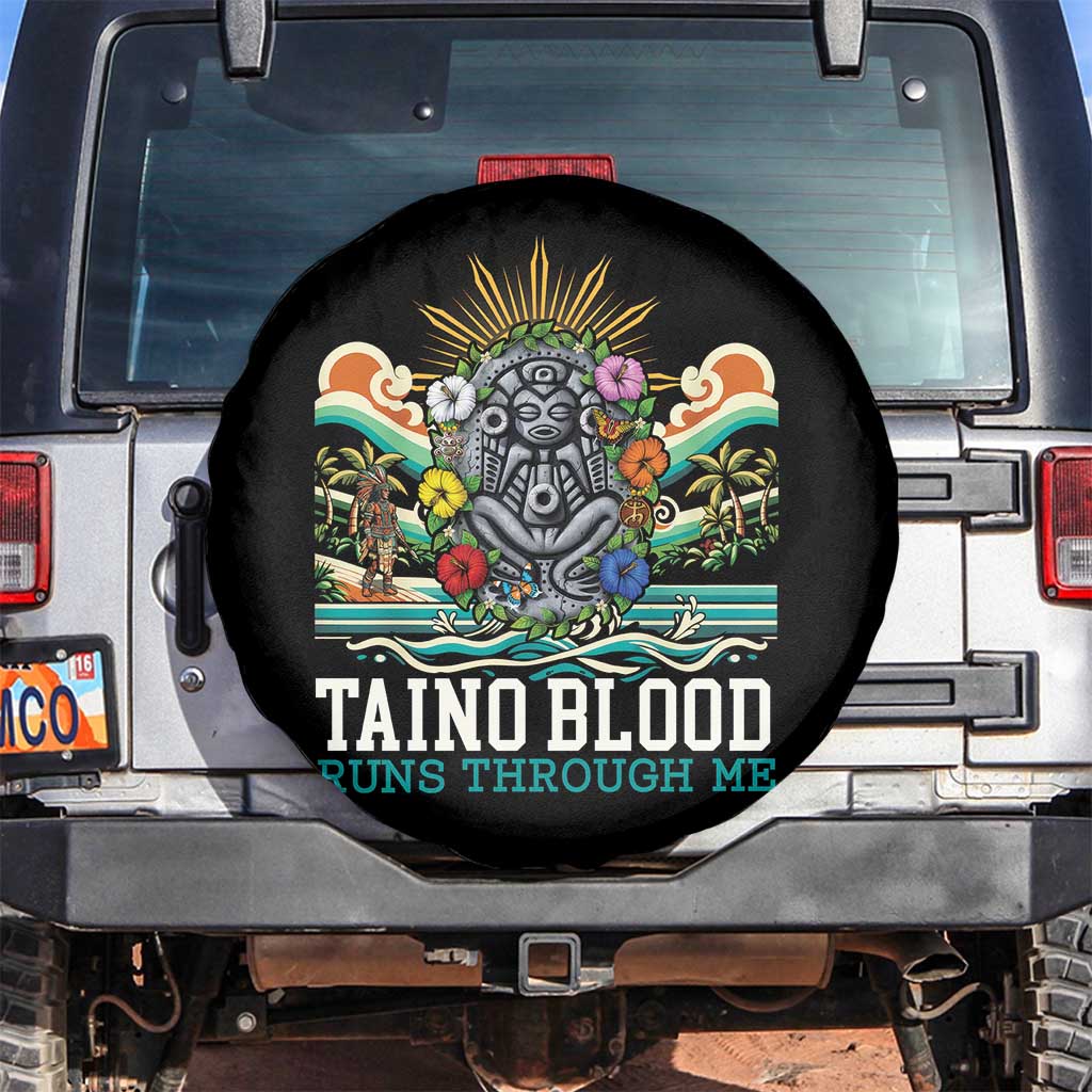 Indigenous Taino Warrior Puerto Rico Carribbean Culture Spare Tire Cover Taino Blood Runs Through Me TS14 No hole Black Print Your Wear