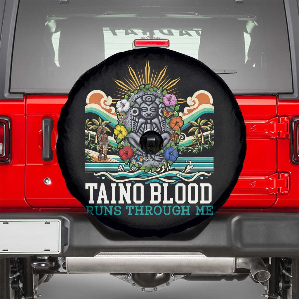 Indigenous Taino Warrior Puerto Rico Carribbean Culture Spare Tire Cover Taino Blood Runs Through Me TS14 Black Print Your Wear