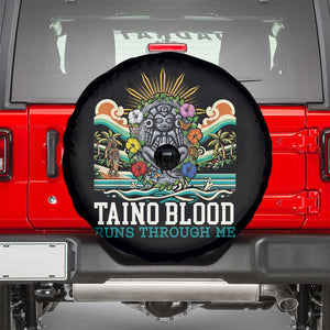 Indigenous Taino Warrior Puerto Rico Carribbean Culture Spare Tire Cover Taino Blood Runs Through Me TS14 Black Print Your Wear