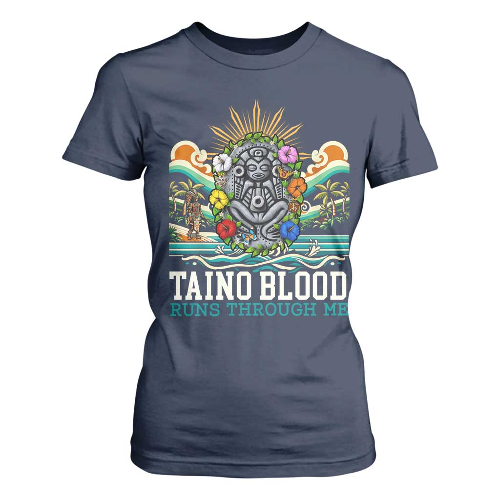 Indigenous Taino Warrior Puerto Rico Carribbean Culture T Shirt For Women Taino Blood Runs Through Me TS14 Navy Print Your Wear