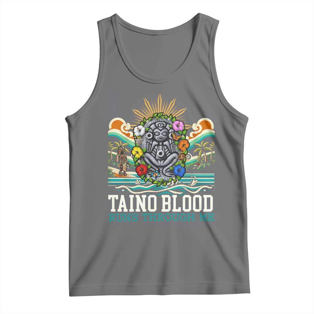 Indigenous Taino Warrior Puerto Rico Carribbean Culture Tank Top Taino Blood Runs Through Me TS14 Black Heather Print Your Wear