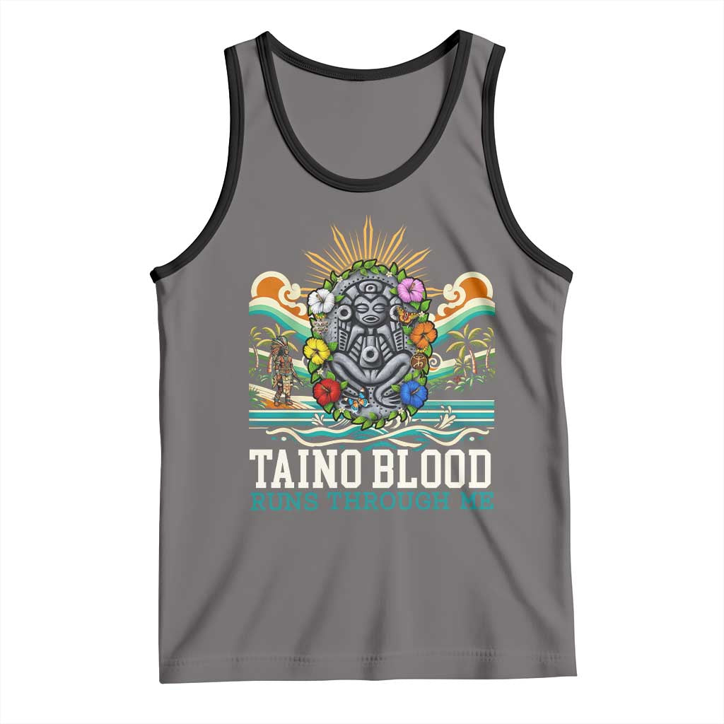 Indigenous Taino Warrior Puerto Rico Carribbean Culture Tank Top Taino Blood Runs Through Me TS14 Deep Heather Black Print Your Wear