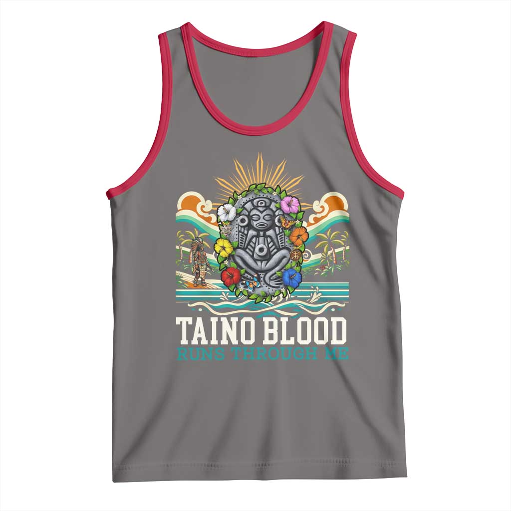 Indigenous Taino Warrior Puerto Rico Carribbean Culture Tank Top Taino Blood Runs Through Me TS14 Deep Heather Red Print Your Wear