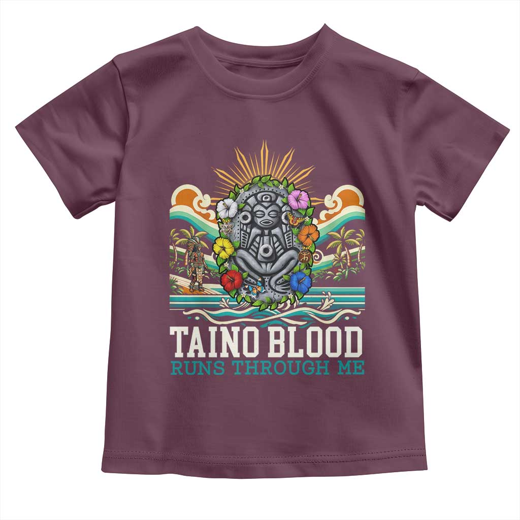 Indigenous Taino Warrior Puerto Rico Carribbean Culture Toddler T Shirt Taino Blood Runs Through Me TS14 Maroon Print Your Wear