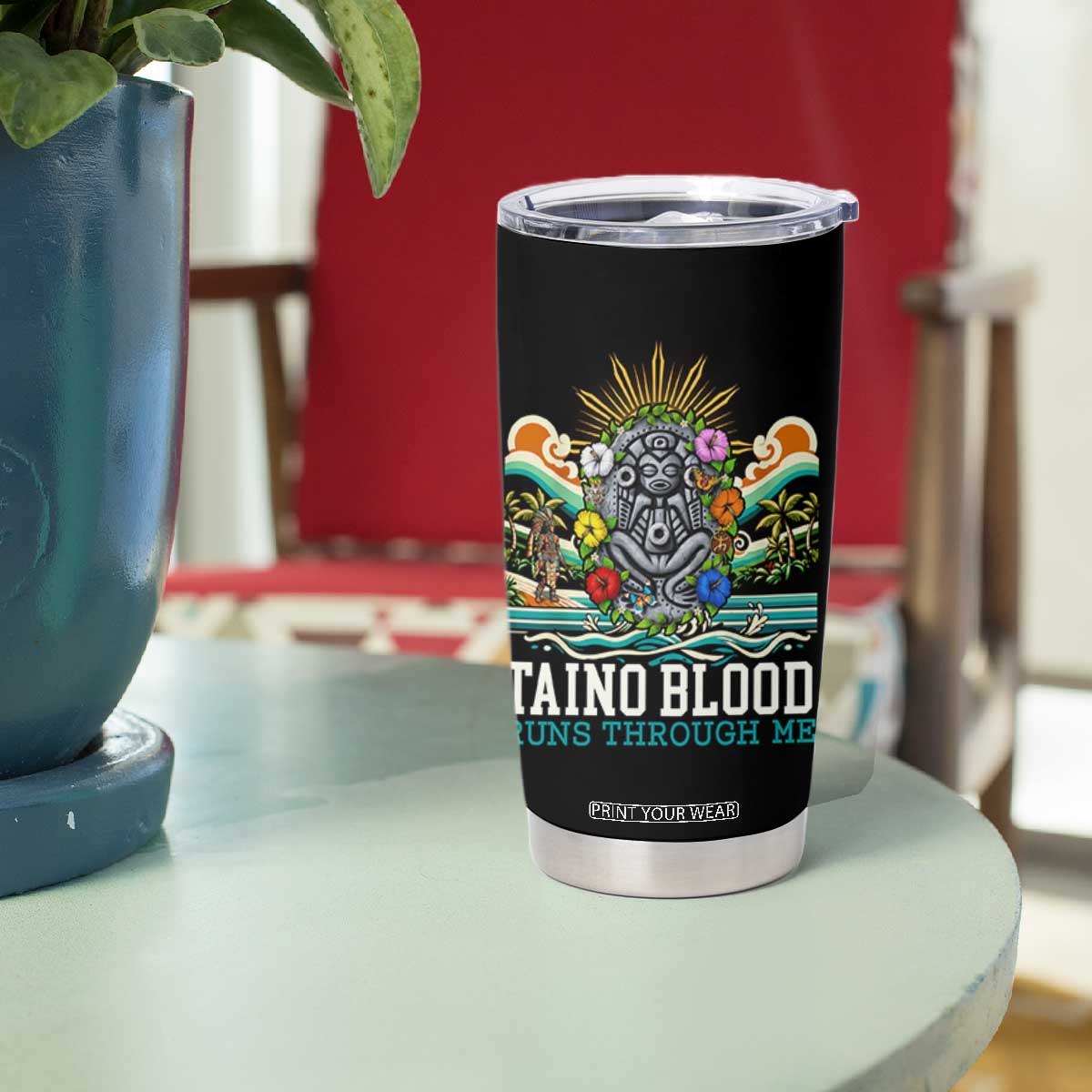 Indigenous Taino Warrior Puerto Rico Carribbean Culture Tumbler Cup Taino Blood Runs Through Me TS14 Print Your Wear
