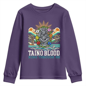 Indigenous Taino Warrior Puerto Rico Carribbean Culture Youth Sweatshirt Taino Blood Runs Through Me TS14 Purple Print Your Wear