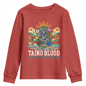 Indigenous Taino Warrior Puerto Rico Carribbean Culture Youth Sweatshirt Taino Blood Runs Through Me TS14 Red Print Your Wear