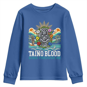 Indigenous Taino Warrior Puerto Rico Carribbean Culture Youth Sweatshirt Taino Blood Runs Through Me TS14 Royal Blue Print Your Wear