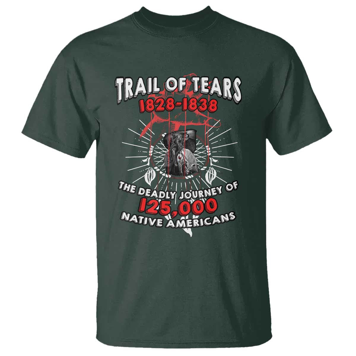Native American Trail Of Tears Deadly Journey T Shirt TS14 Dark Forest Green Print Your Wear