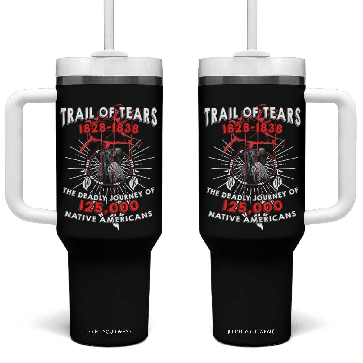 Native American Trail Of Tears Deadly Journey Tumbler With Handle TS14 One Size: 40 oz Black Print Your Wear
