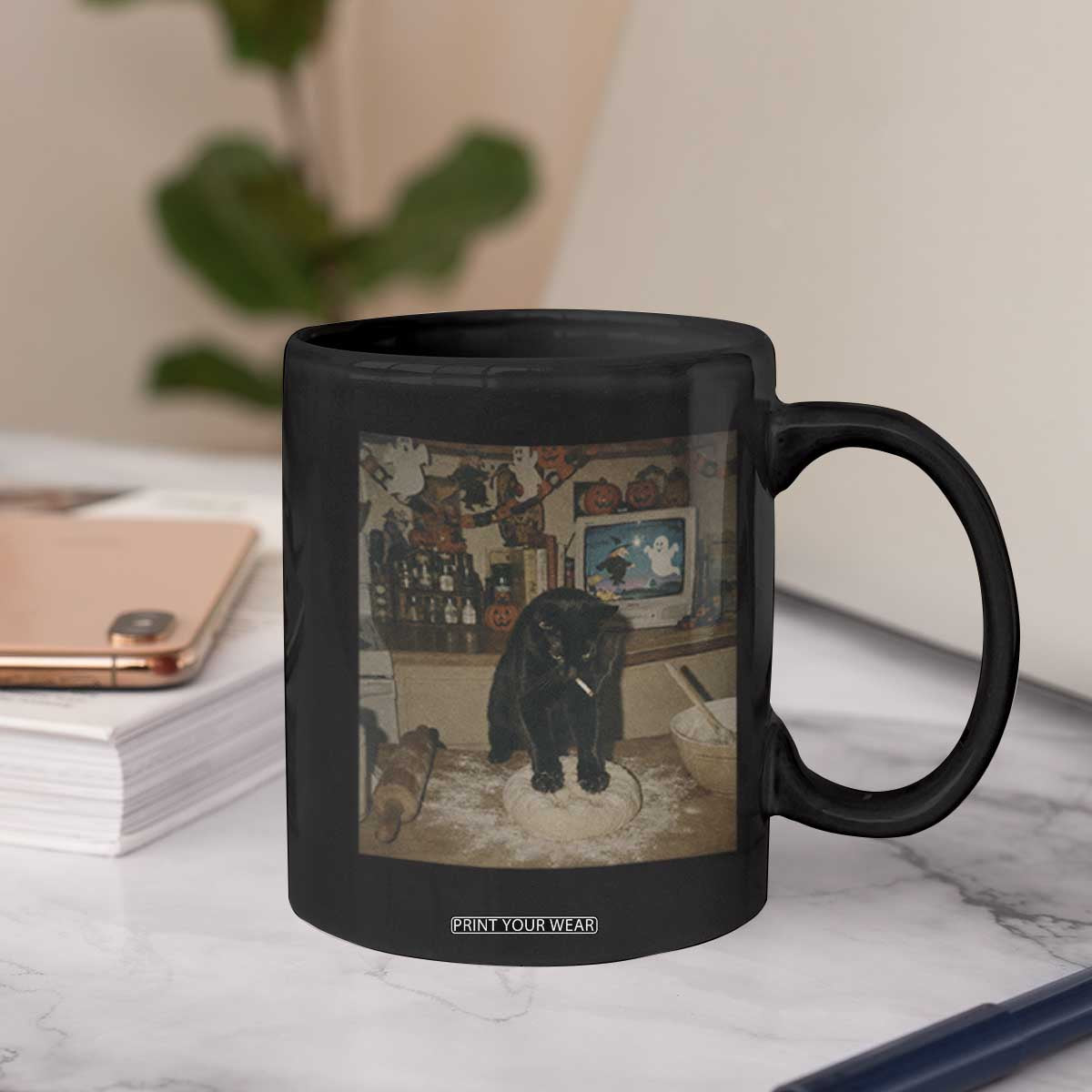 Spooky Biscuits Bakery Coffee Mug Funny Black Cat Halloween Gift
