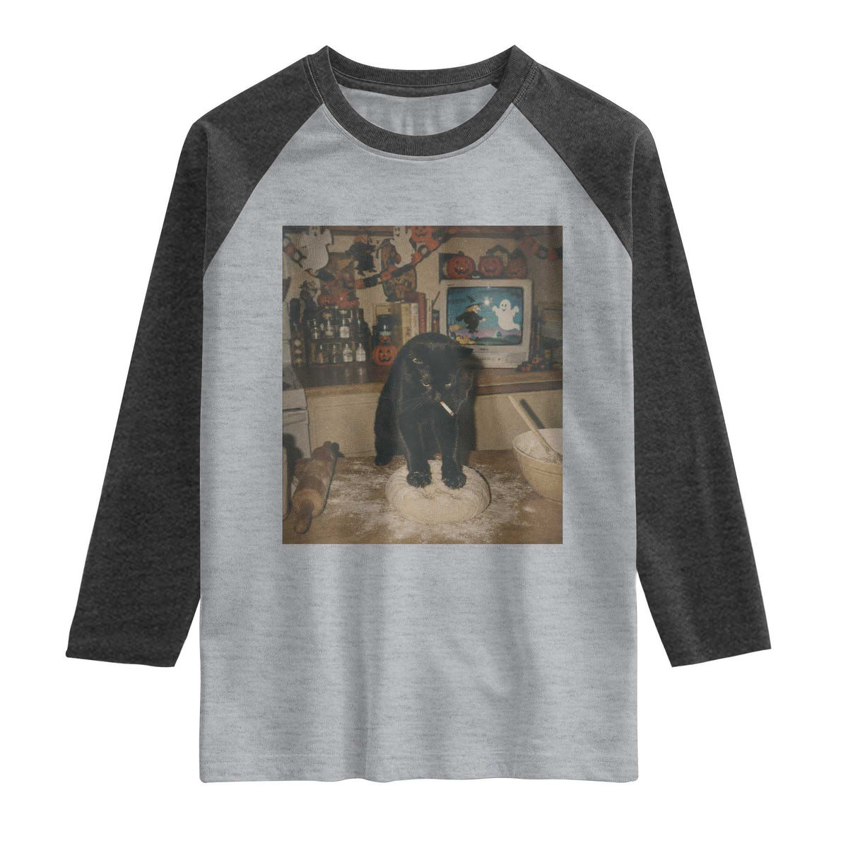 Spooky Biscuits Bakery Raglan Shirt Funny Black Cat Halloween Gift