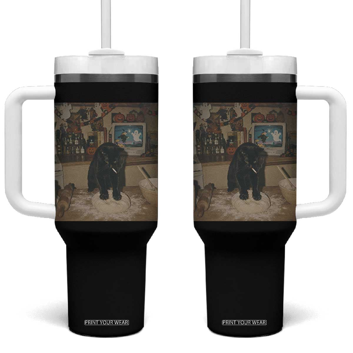 Spooky Biscuits Bakery Tumbler With Handle Funny Black Cat Halloween Gift