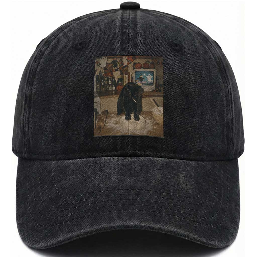 Spooky Biscuits Bakery Washed Cotton Baseball Cap Funny Black Cat Halloween Gift TS14 Print Your Wear