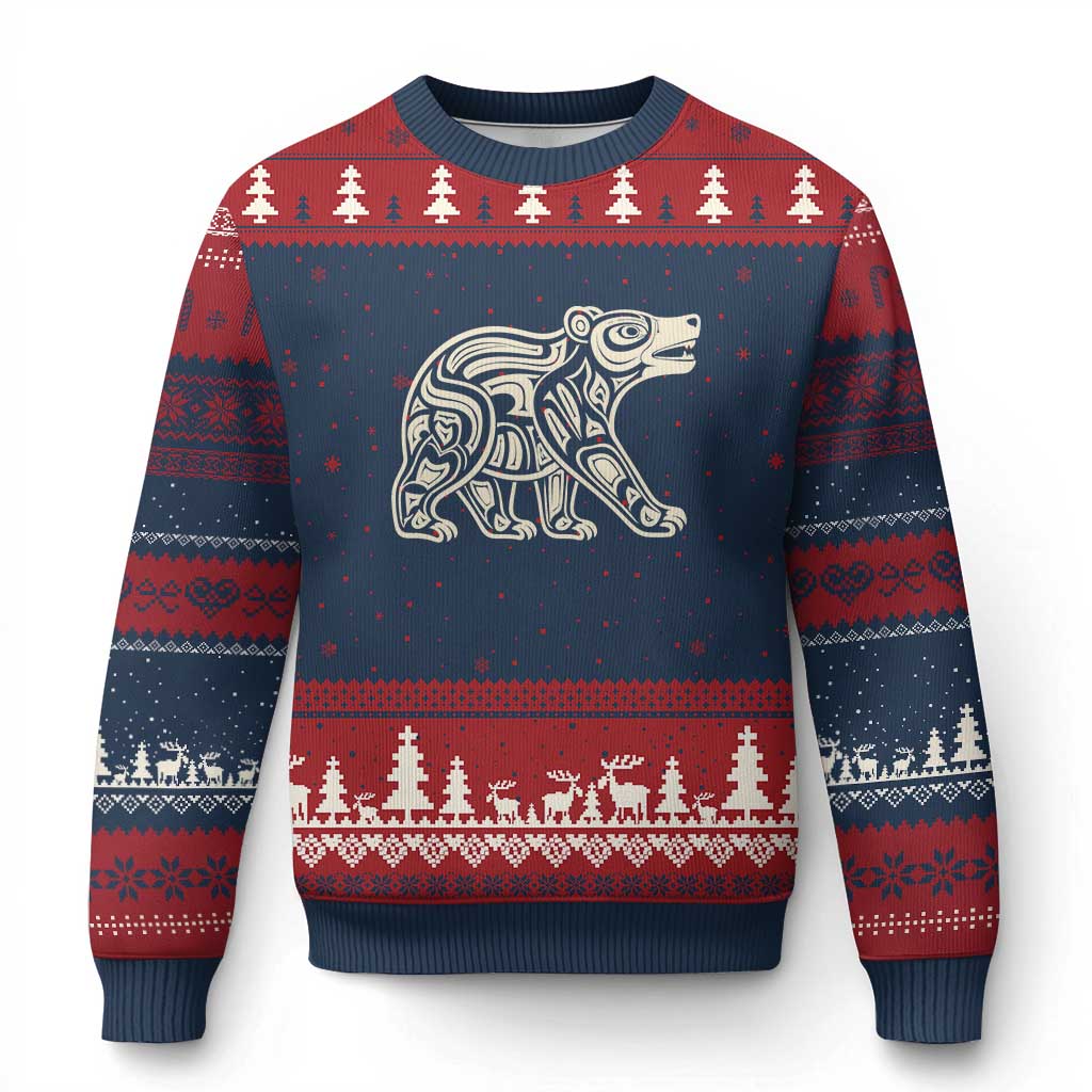Bear Native Formline Art Salish Haida Tlingit Pacific Animal Ugly Christmas Sweater