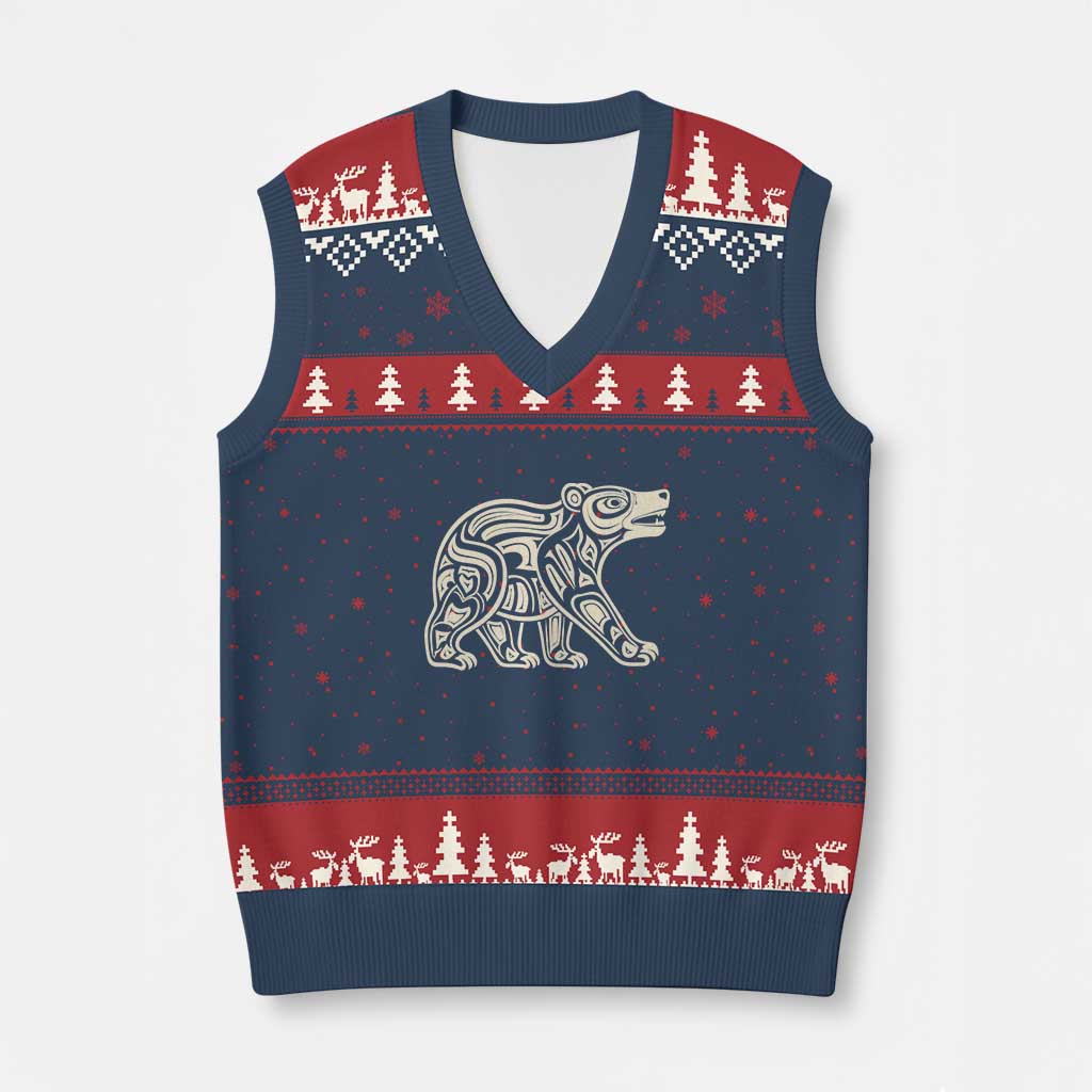 Bear Native Formline Art Salish Haida Tlingit Pacific Animal V-Neck Knit Sweater Vest