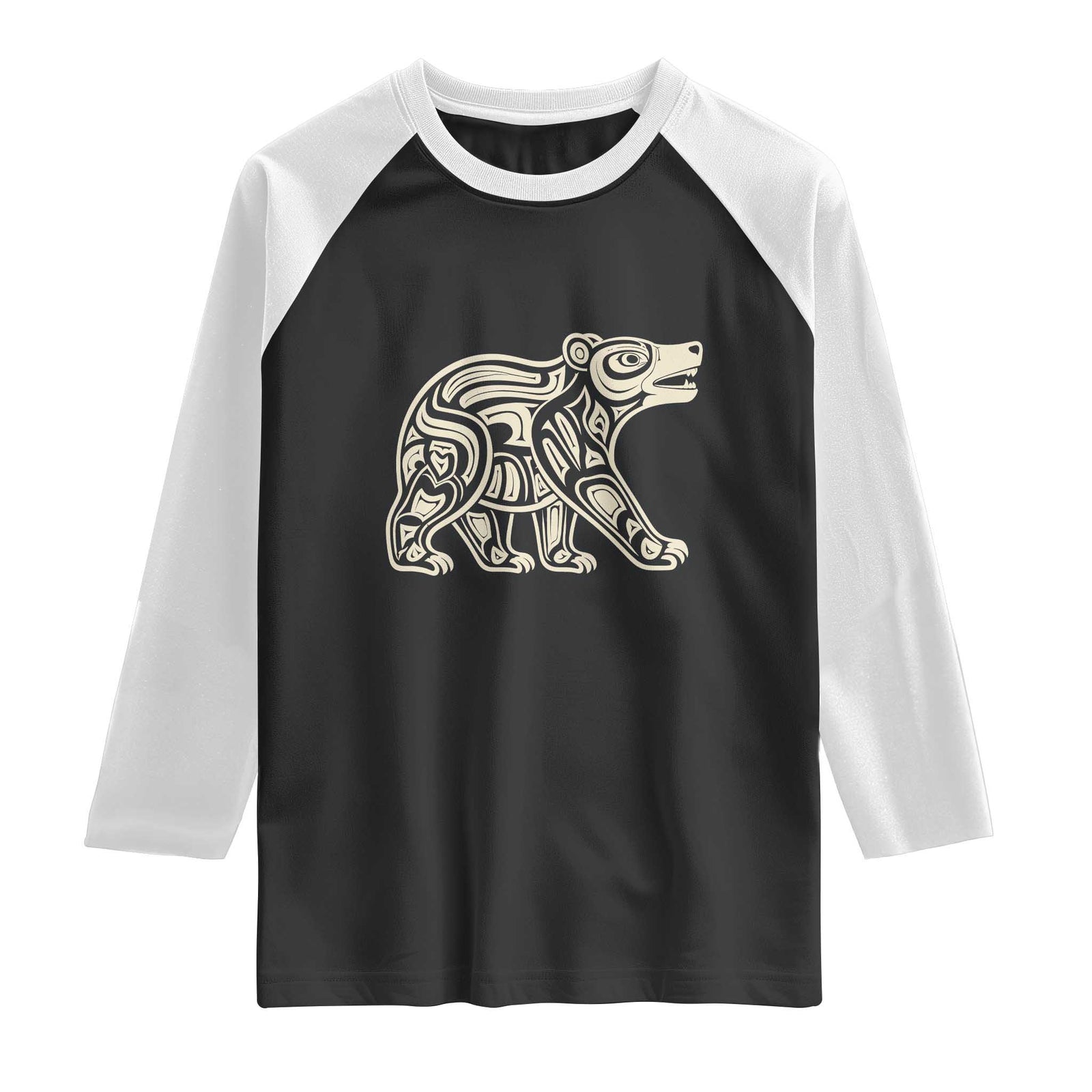 Bear Native Formline Art Salish Haida Tlingit Pacific Animal Raglan Shirt TS14 Black White Print Your Wear