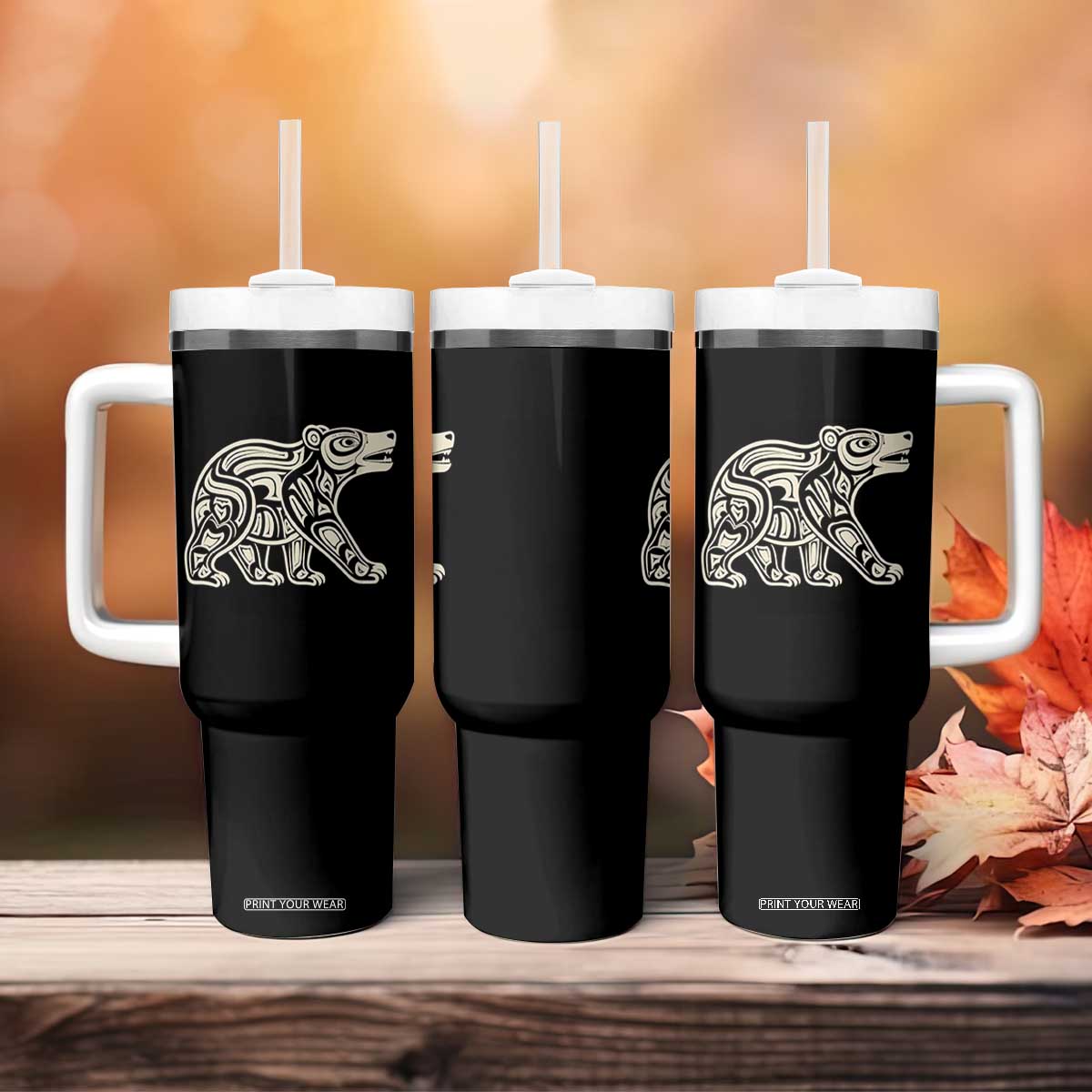 Bear Native Formline Art Salish Haida Tlingit Pacific Animal Tumbler With Handle