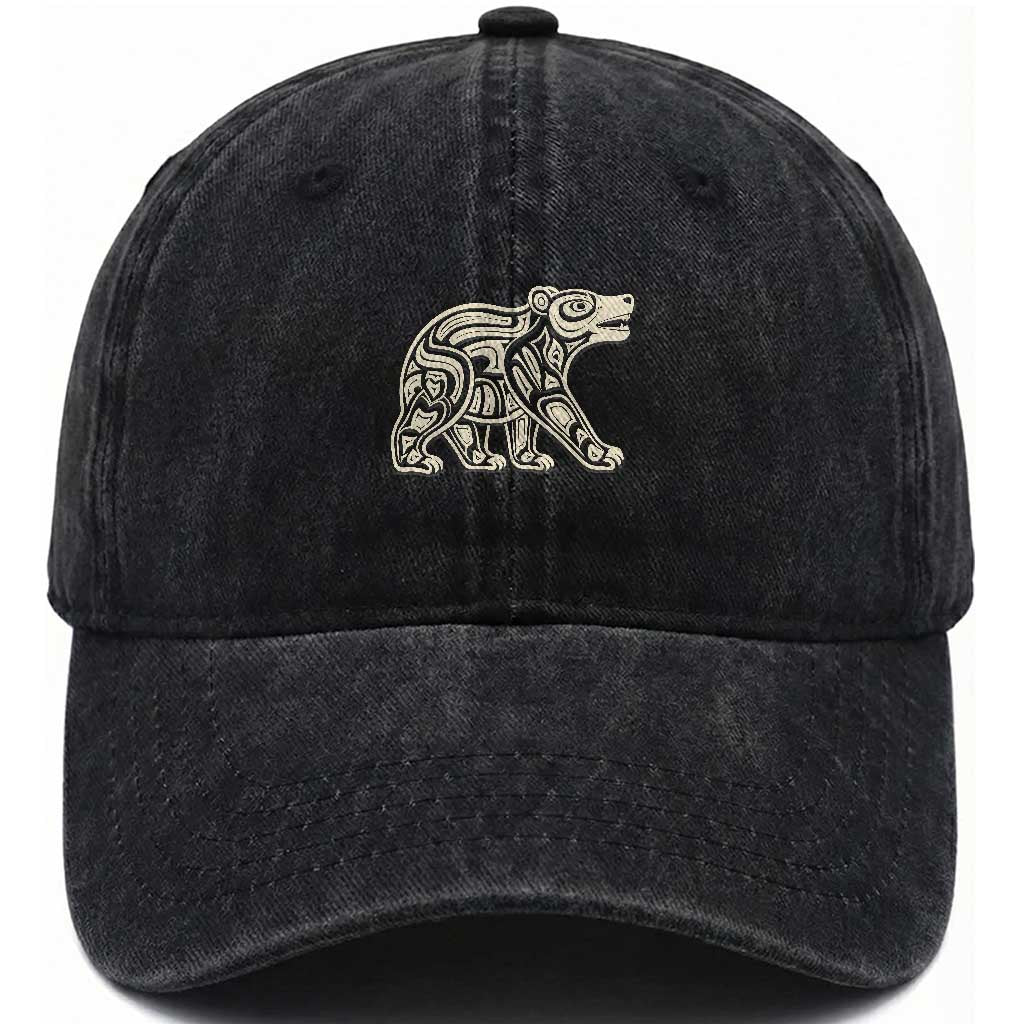 Bear Native Formline Art Salish Haida Tlingit Pacific Animal Washed Cotton Baseball Cap