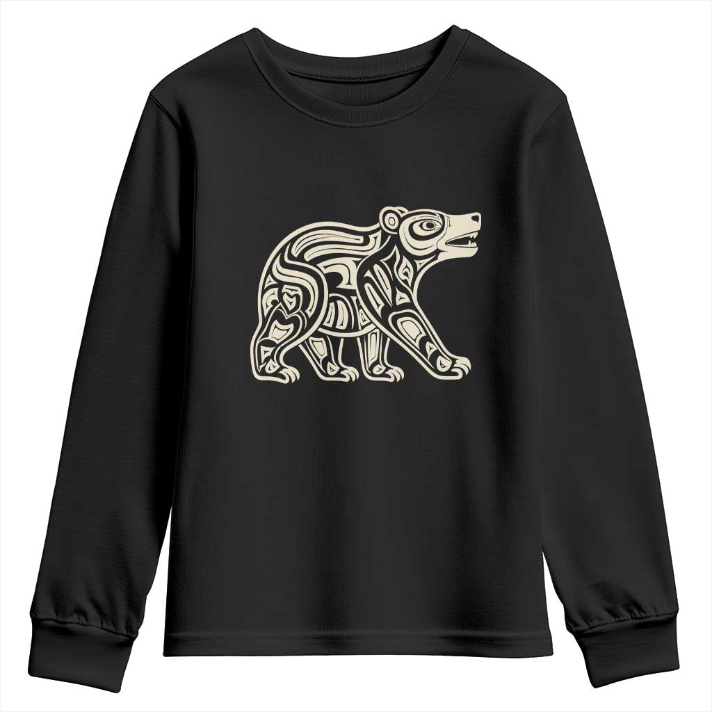 Bear Native Formline Art Salish Haida Tlingit Pacific Animal Youth Sweatshirt TS14 Black Print Your Wear