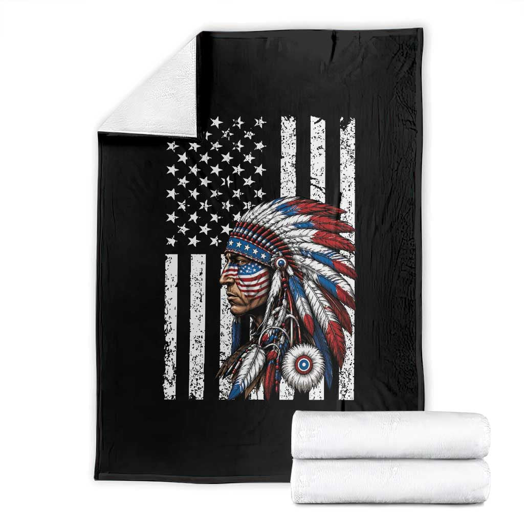 Indigenous People Tribal CG Native American Indian Chief American USA Flag Throw Blanket TS14 Black Print Your Wear